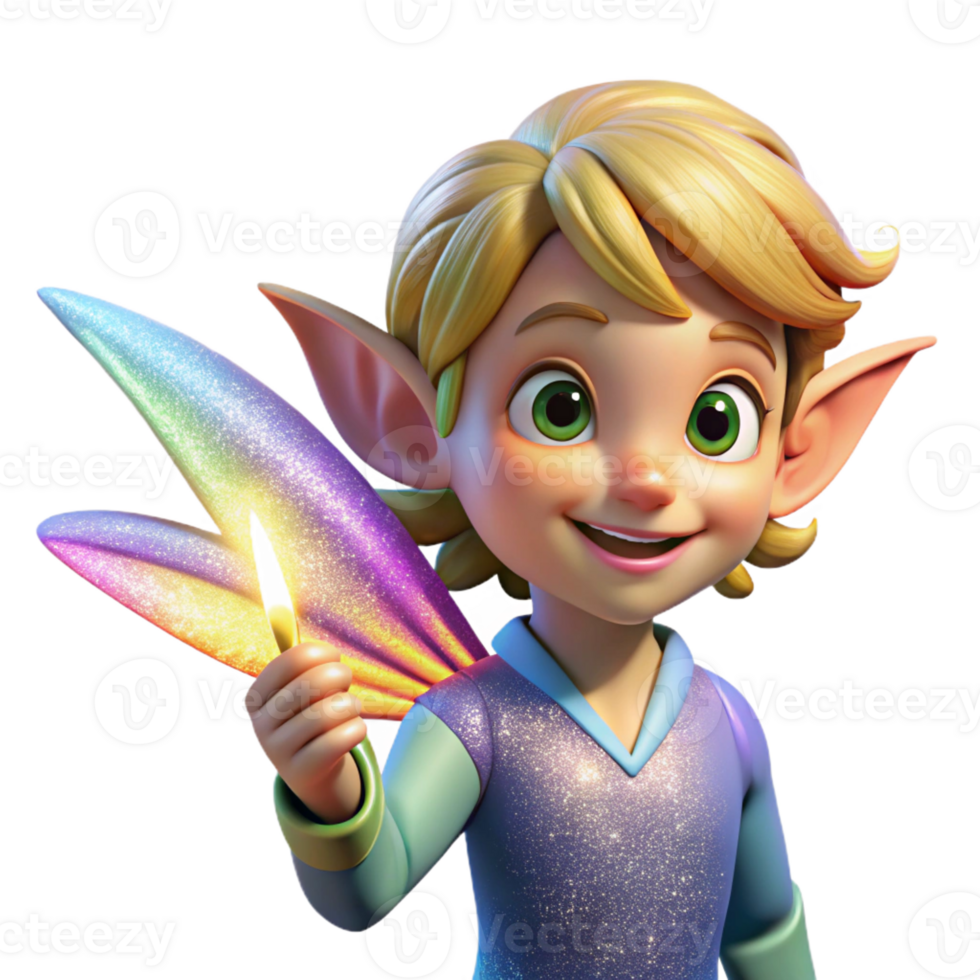 serene classic A mischievous pixie casting a spell with shimmering rainbow dust, backlighting, Disney animation style professional png