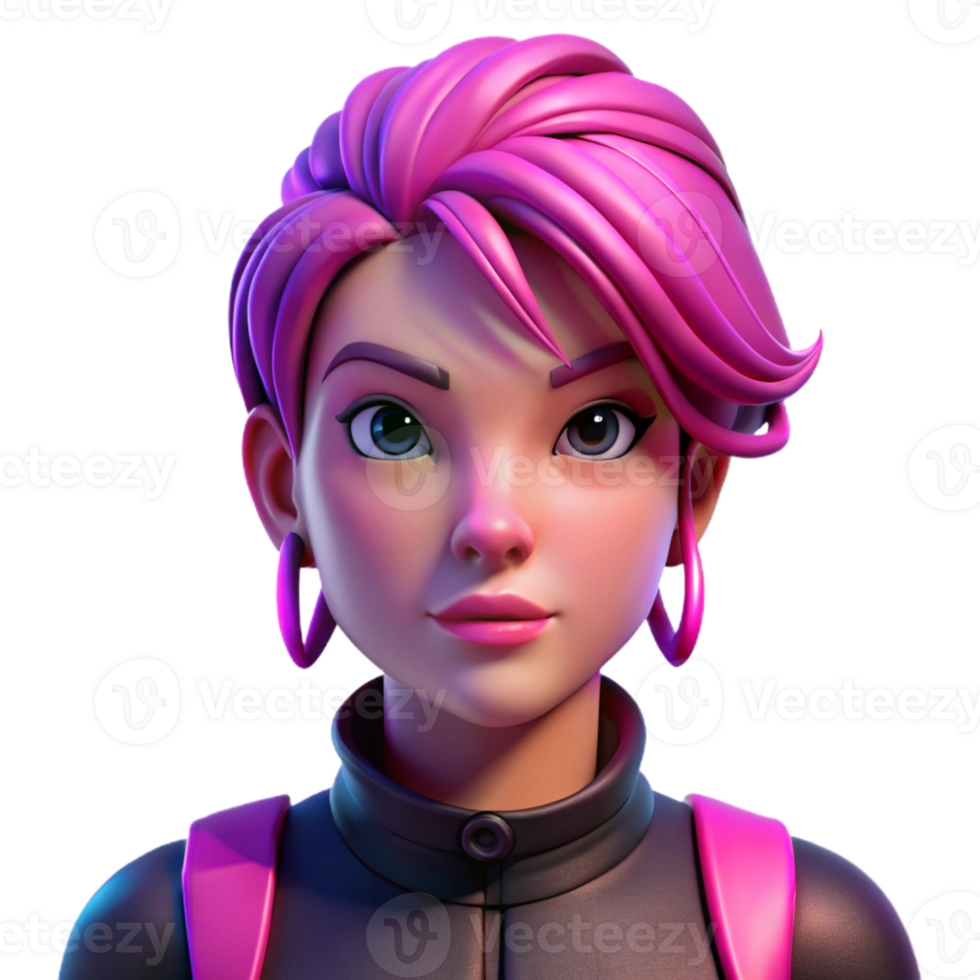 dramatic abstract A young woman with vibrant pink hair and piercings, defiant expression, neon lighting, cyberpunk style premium png
