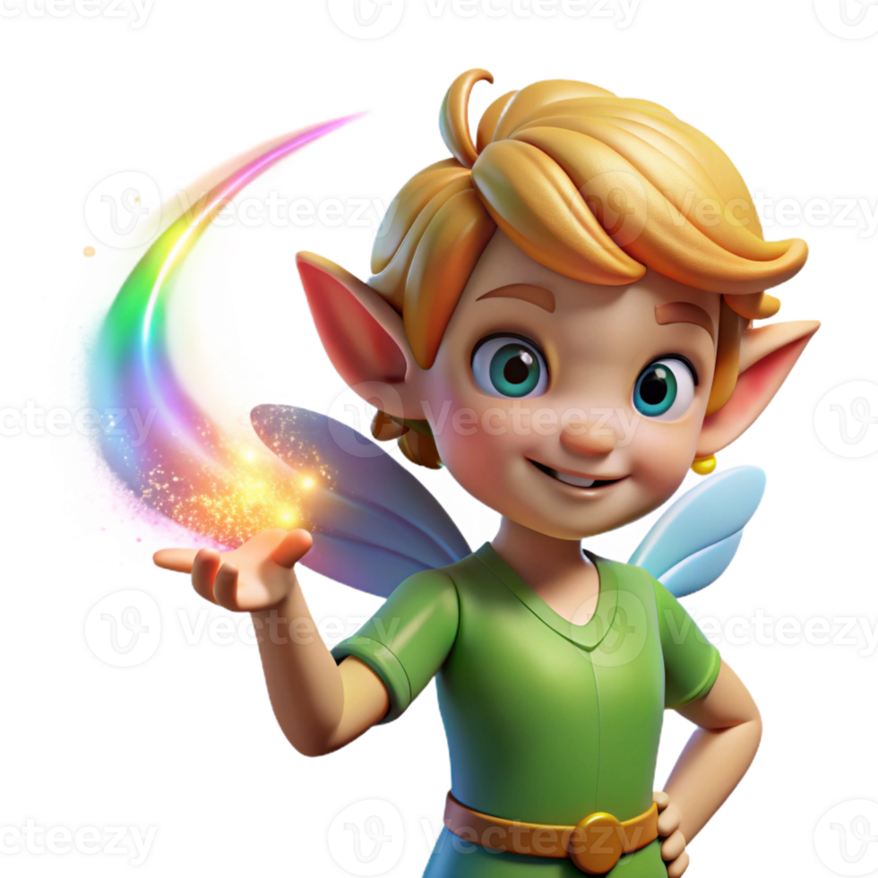 wonderful vintage A mischievous pixie casting a spell with shimmering rainbow dust, backlighting, Disney animation style exclusive png
