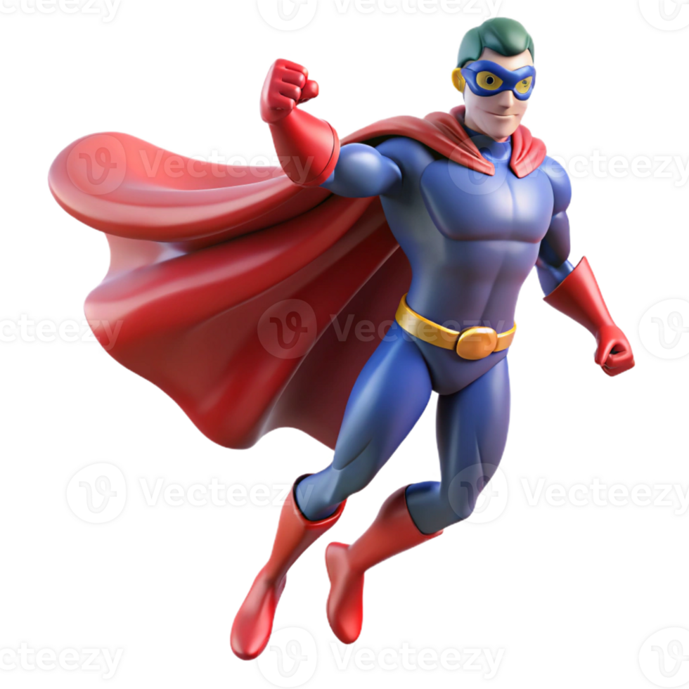 serene creative A powerful superhero with a masked face and a flowing cape, dynamic pose, comic book style lighting, cel-shaded high quality png