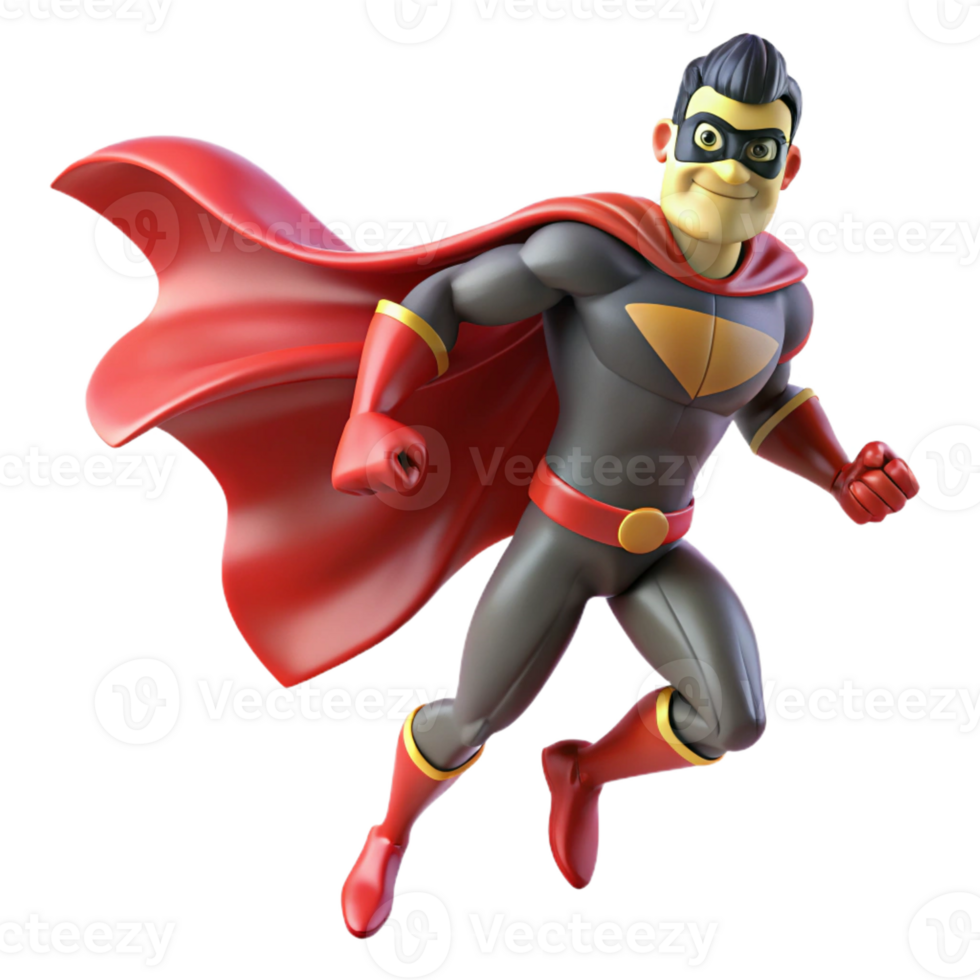 impressive minimalist A powerful superhero with a masked face and a flowing cape, dynamic pose, comic book style lighting, cel-shaded high quality png