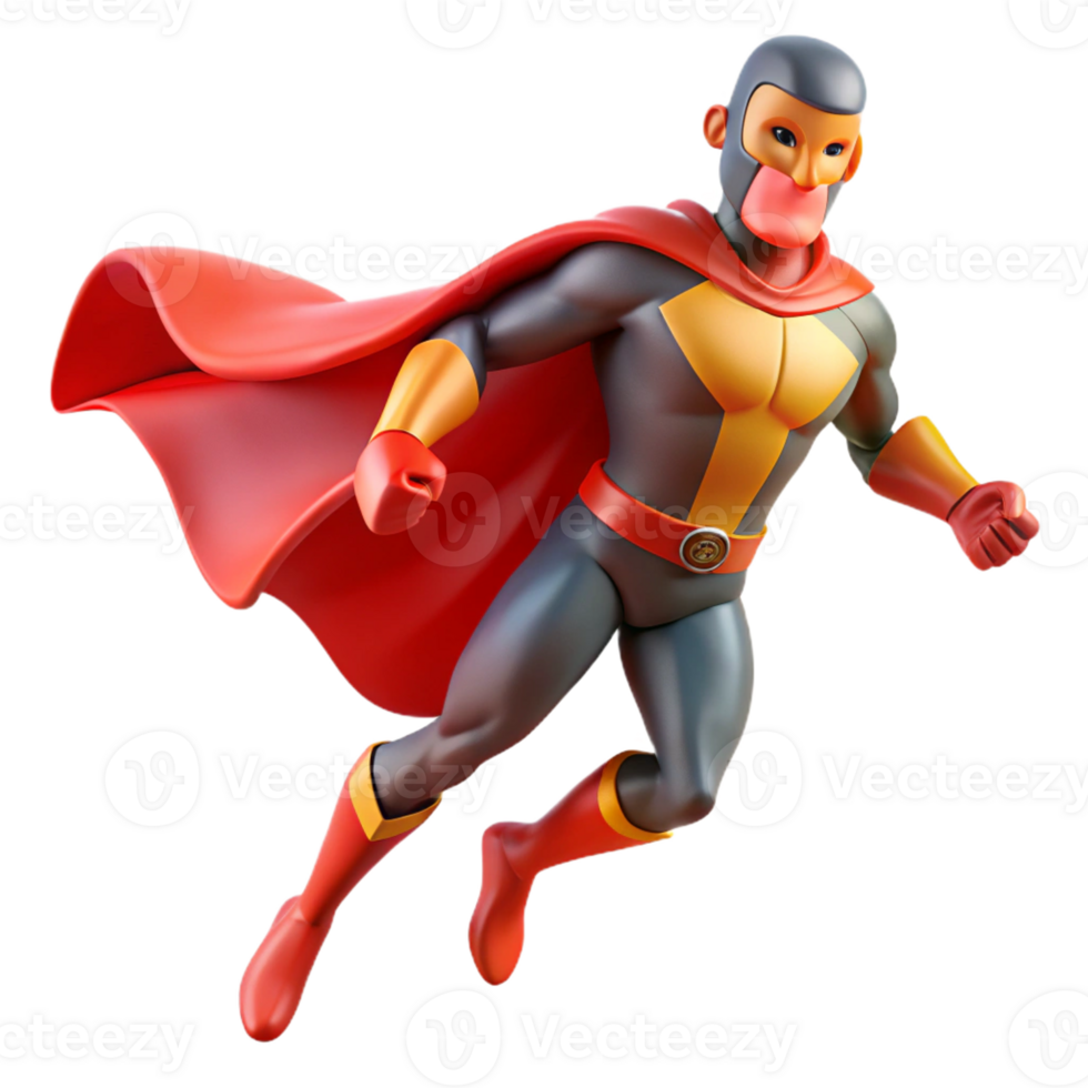 impressive vintage A powerful superhero with a masked face and a flowing cape, dynamic pose, comic book style lighting, cel-shaded premium png