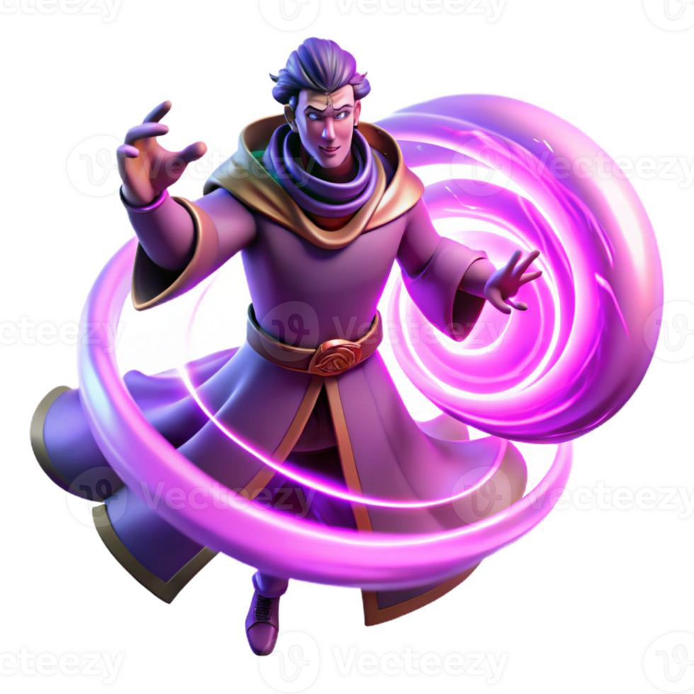 vibrant traditional A powerful sorcerer summoning a swirling vortex of energy, vibrant neon lighting, cyberpunk style genuine png