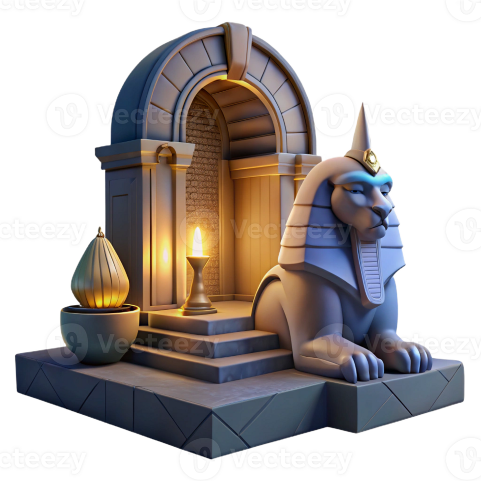 serene rustic A mysterious sphinx guarding a hidden portal, dramatic crepuscular lighting, Art Deco style high quality png