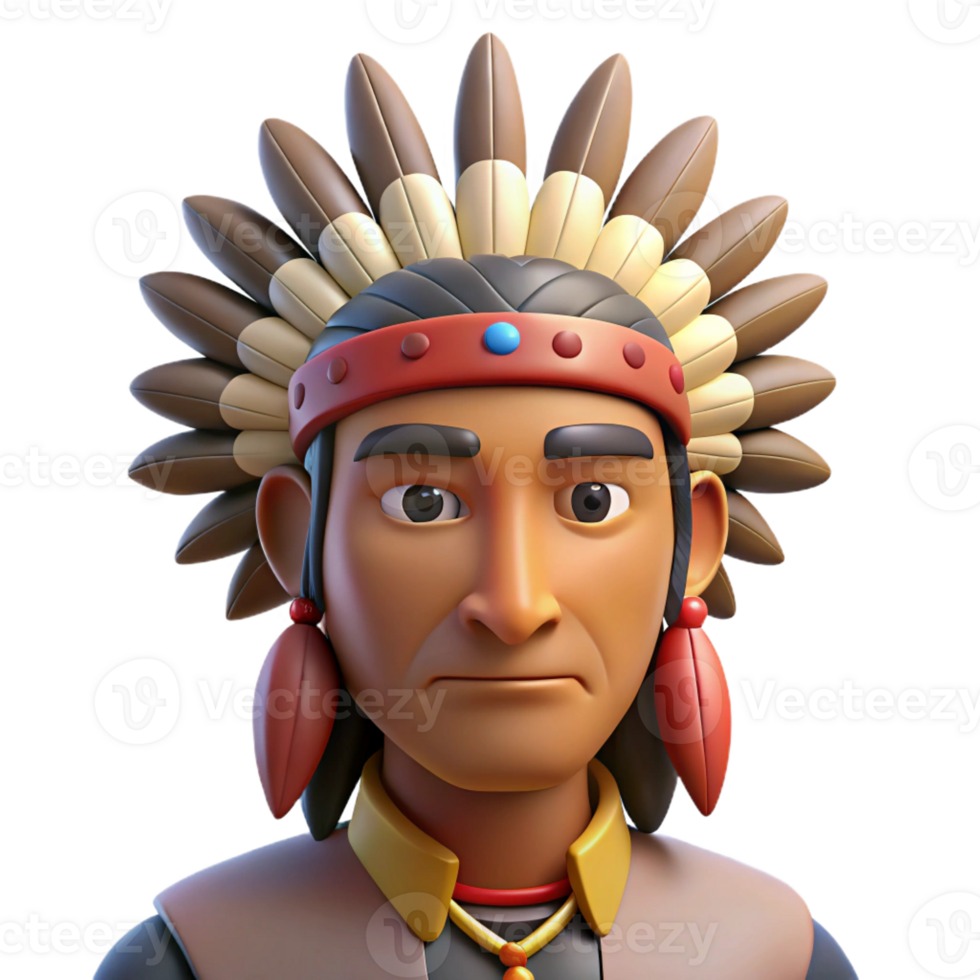 stunning artistic A proud Native American chief with a feathered headdress, stoic expression, natural lighting, realistic style detailed png