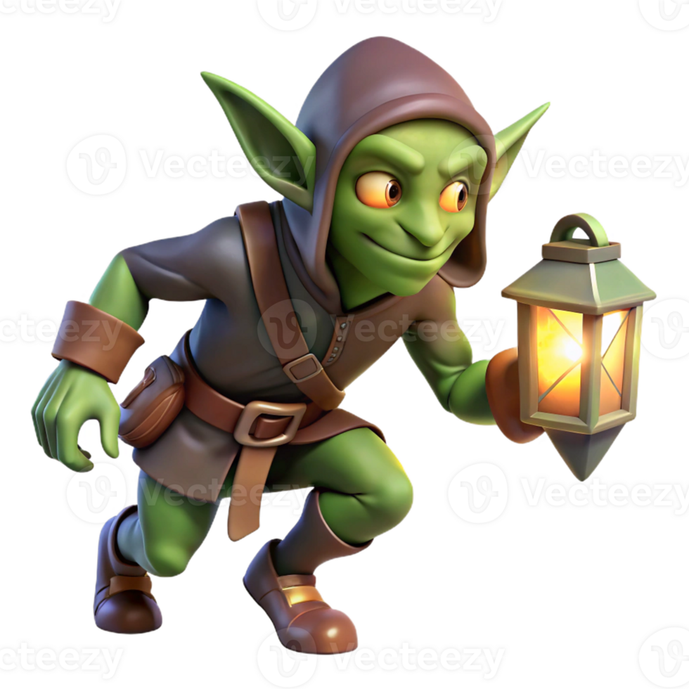 dramatic abstract A cunning goblin rogue sneaking through a shadowy alley, dim lantern light, comic book style 4K png