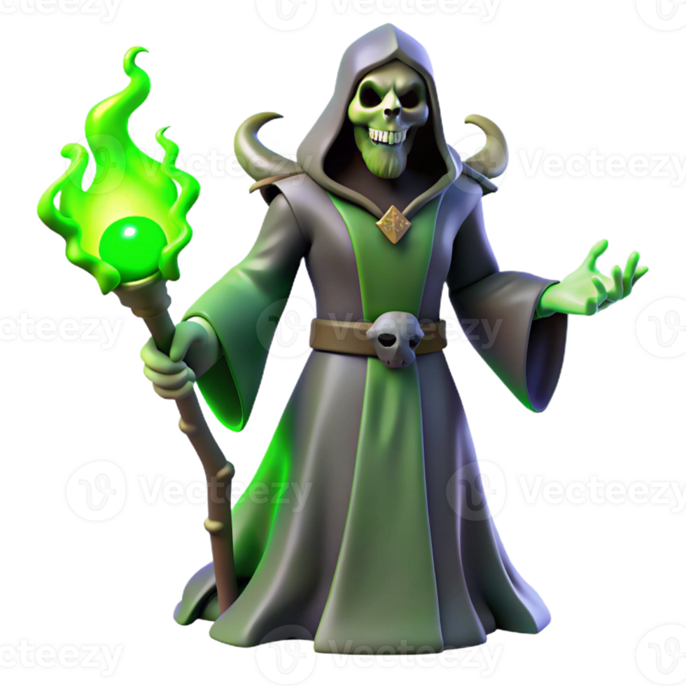 wonderful vintage A sinister lich casting a death spell, eerie green lighting, gothic horror style original png