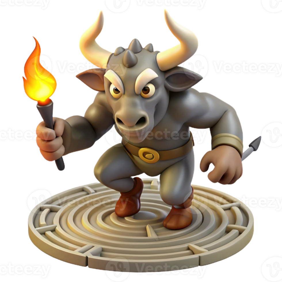 elegant traditional A fearsome minotaur charging through a labyrinth, torchlight, Greek mythology style 4K png