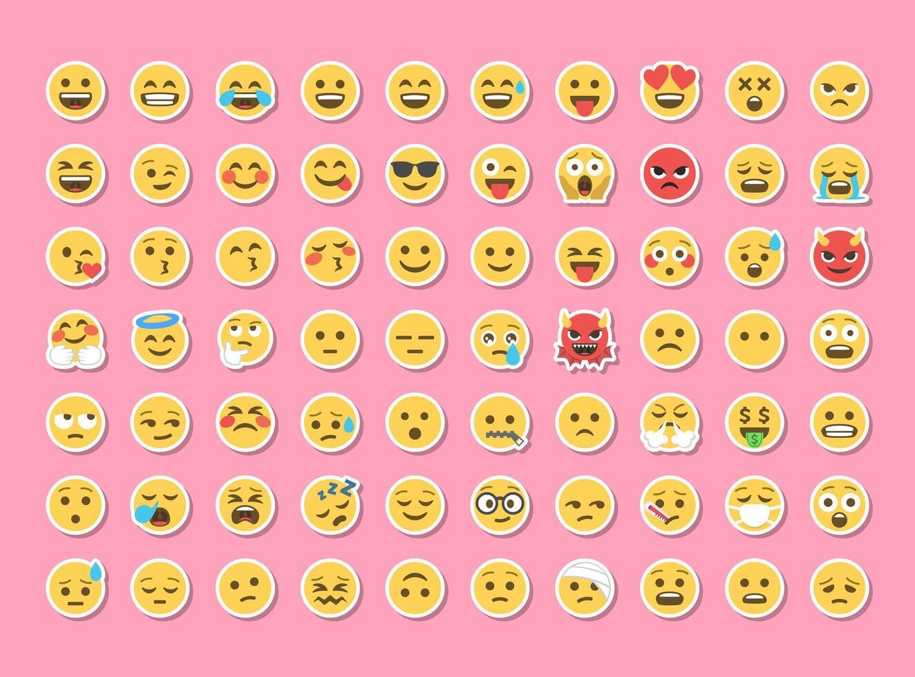 Flat emoji sticker set bundle collections with shadow cartoon style vector