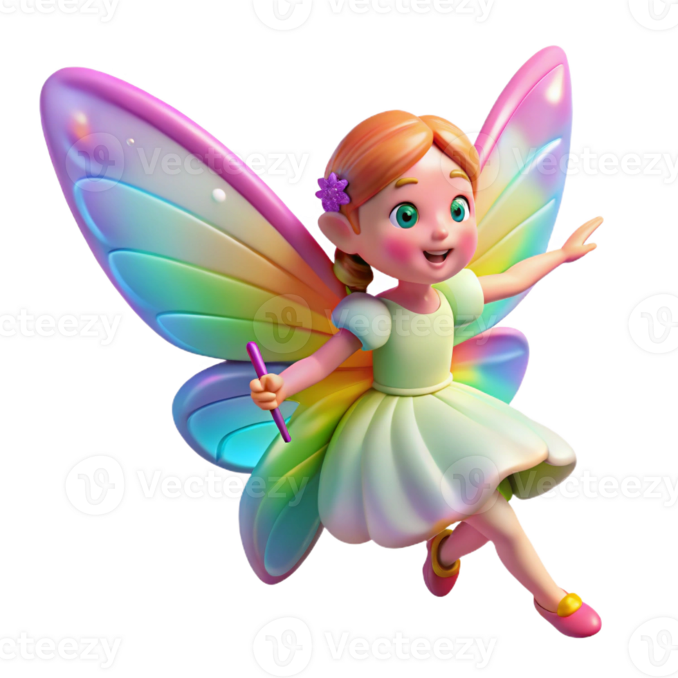 serene abstract A whimsical fairy riding a butterfly, soft rainbow lighting, children's book illustration style exclusive png