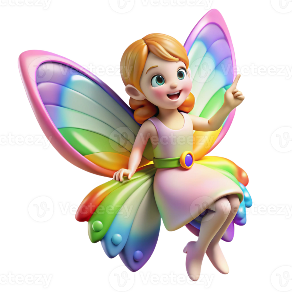 serene traditional A whimsical fairy riding a butterfly, soft rainbow lighting, children's book illustration style authentic png
