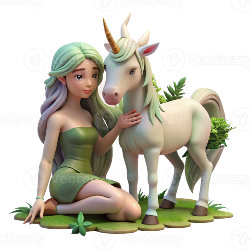 magnificent traditional A serene dryad tending to a wounded unicorn, soft sunlight, fantasy art style authentic png