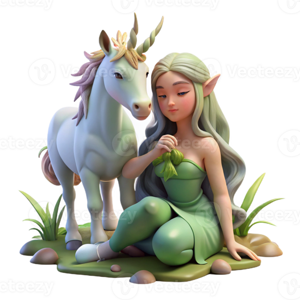 extraordinary vintage A serene dryad tending to a wounded unicorn, soft sunlight, fantasy art style genuine png