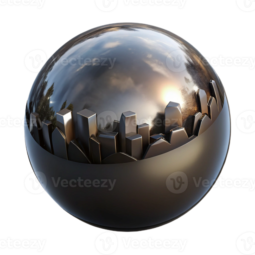 wonderful rustic A single, perfect sphere of polished obsidian reflecting a distorted, fragmented cityscape, under a soft, ethereal light professional png
