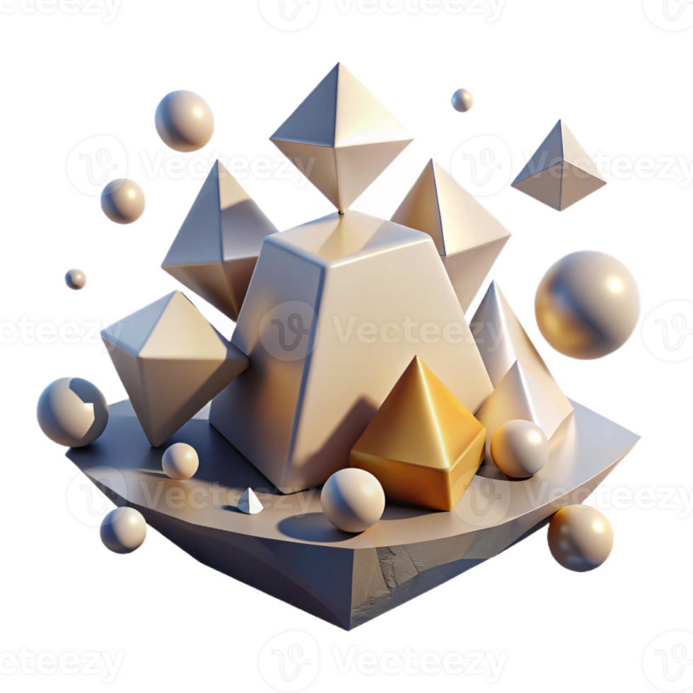 extraordinary vintage A field of geometric shapes, cubes and pyramids, floating in a zero-gravity environment, lit by a single, directional light source 4K png