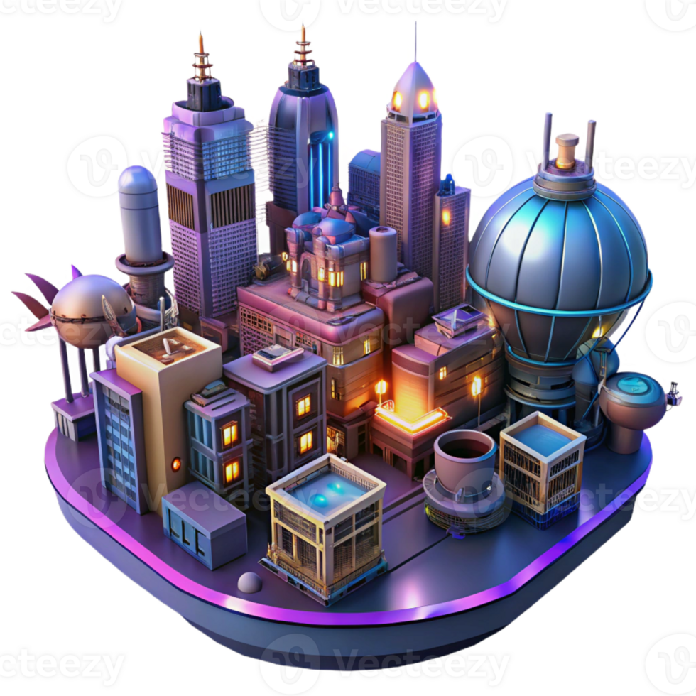 wonderful modern A steampunk cityscape at night, with glowing neon signs and flying machines, illuminated by the vibrant city lights high quality png