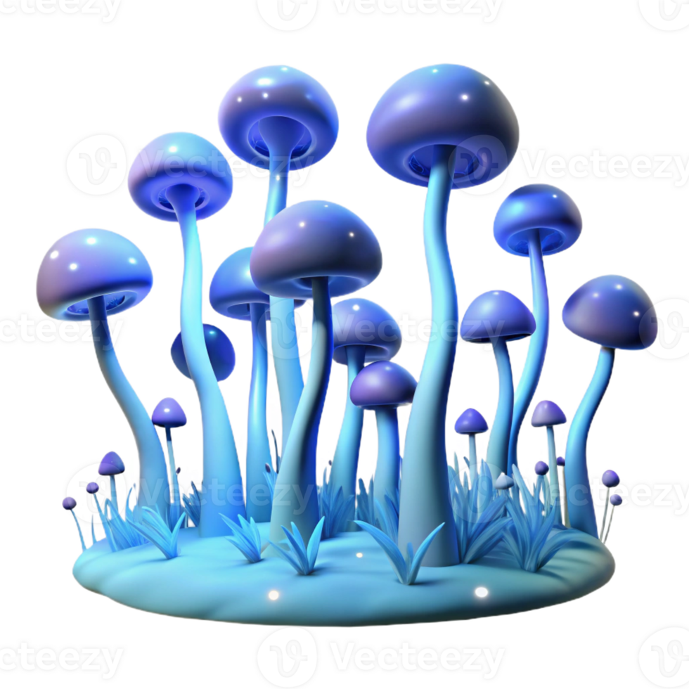 beautiful modern A field of tall, slender, bioluminescent fungi glowing in the dark, under a moonlit sky authentic png
