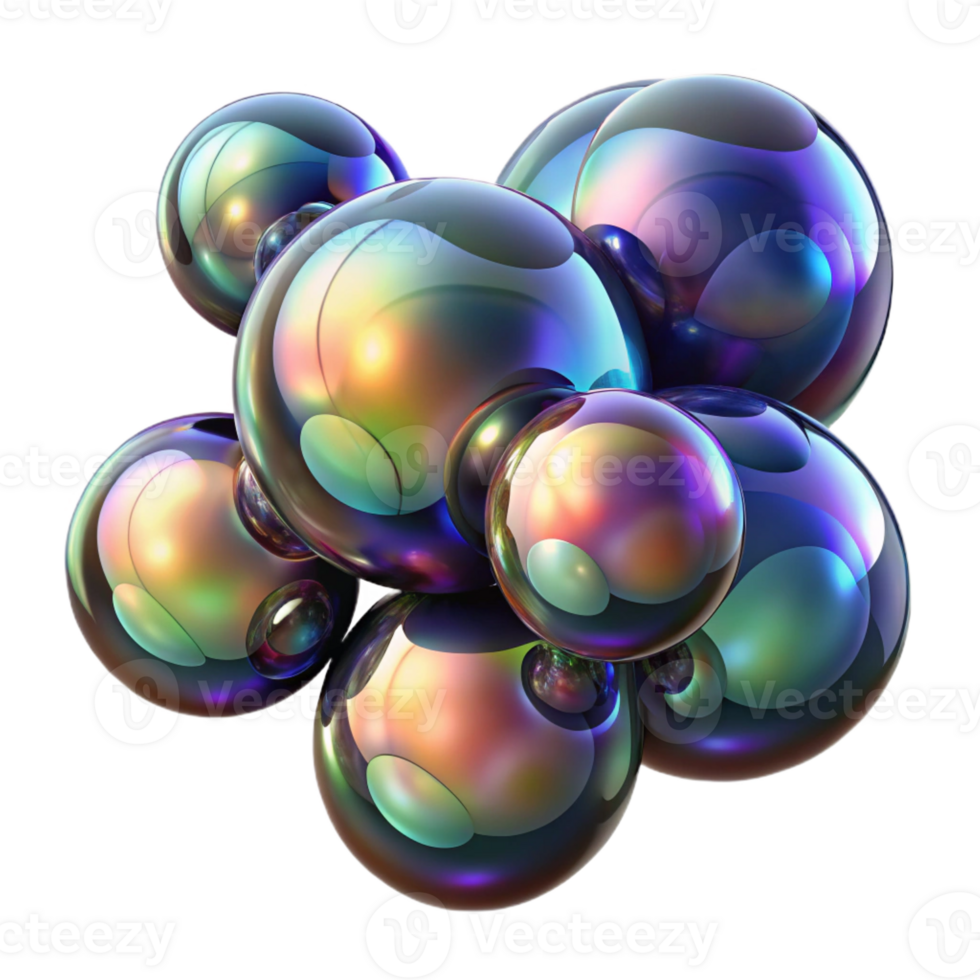 extraordinary classic A cluster of iridescent soap bubbles floating in a dark void, reflecting distorted images of abstract patterns genuine png