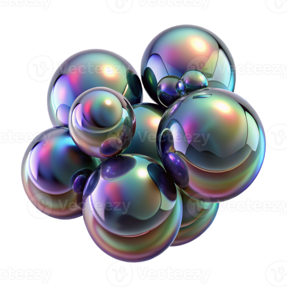 serene artistic A cluster of iridescent soap bubbles floating in a dark void, reflecting distorted images of abstract patterns genuine png