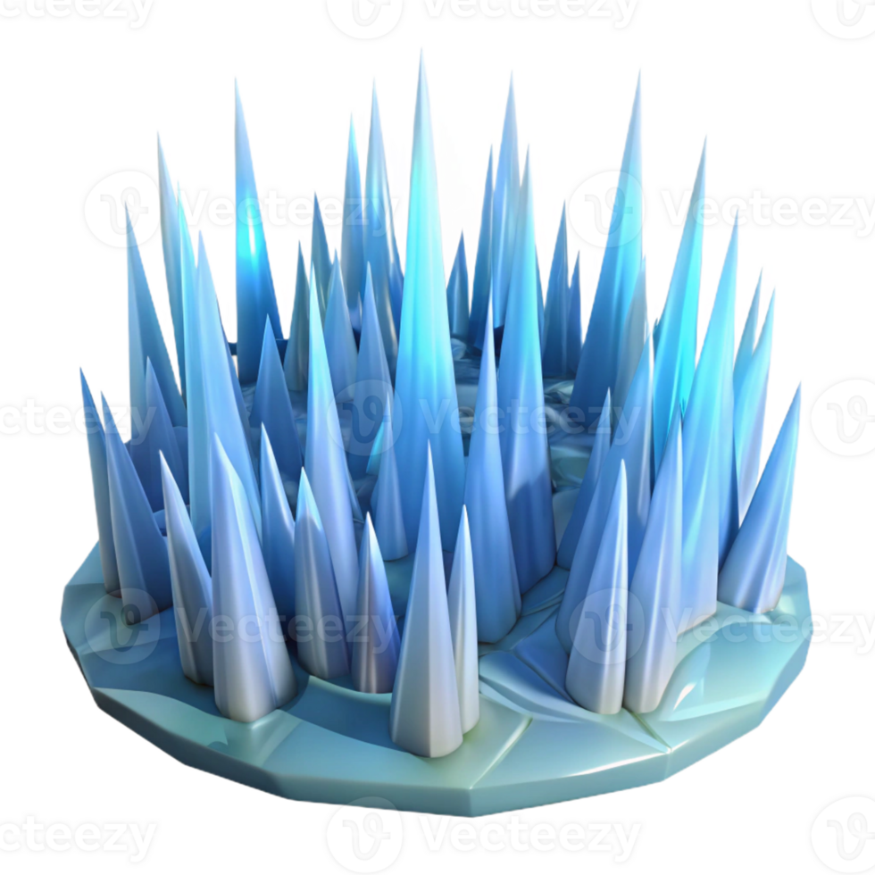 vibrant modern A field of tall, slender, ice spikes, refracting light into a cool, icy palette, under a dim, overcast sky exclusive png