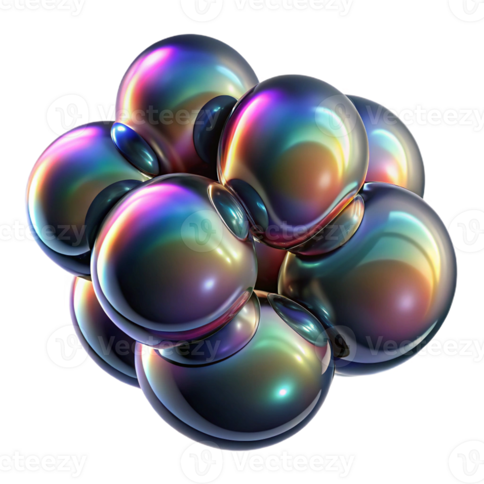 magnificent creative A cluster of iridescent soap bubbles floating in a dark void, reflecting distorted images of abstract patterns authentic png