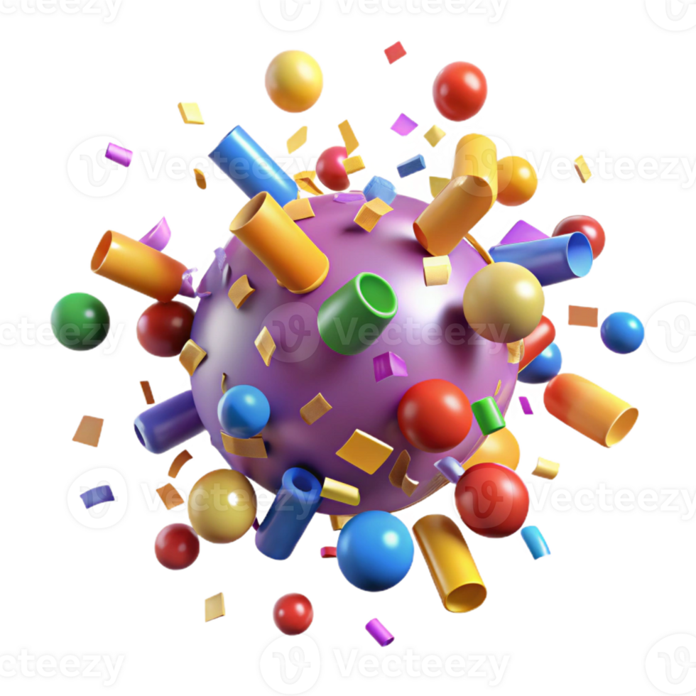 vibrant minimalist A chaotic explosion of colorful confetti, suspended in mid-air, lit by a festive, celebratory light premium png