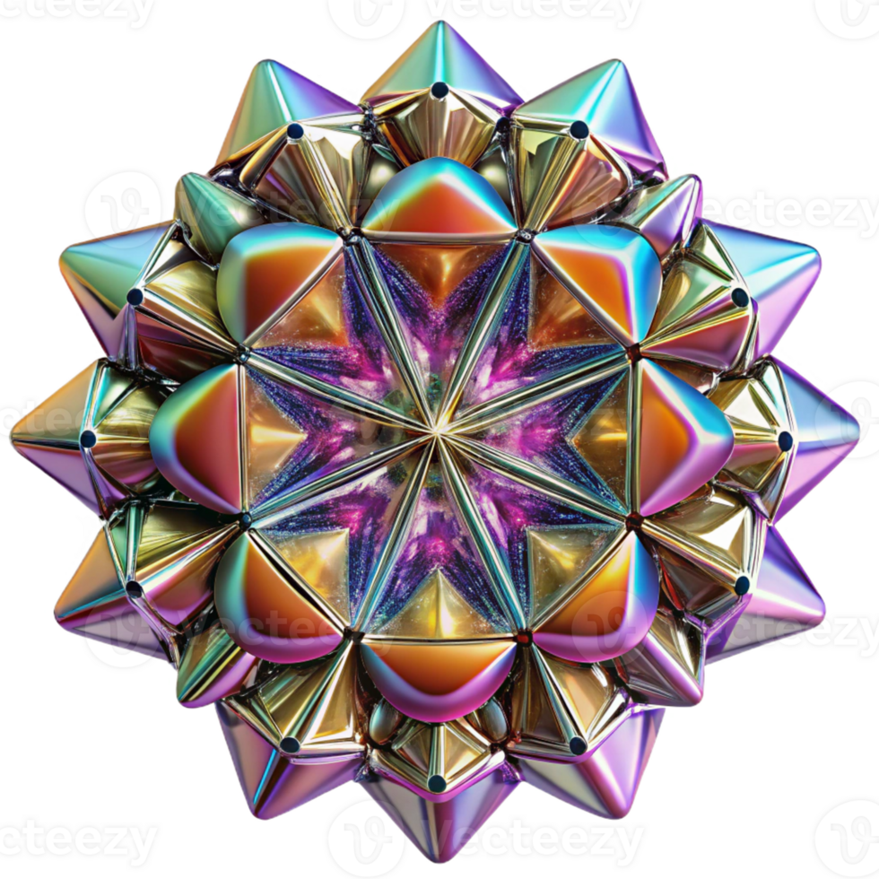 beautiful contemporary A kaleidoscope of fragmented, mirrored surfaces reflecting a chaotic array of colors and shapes, under a strobe light detailed png