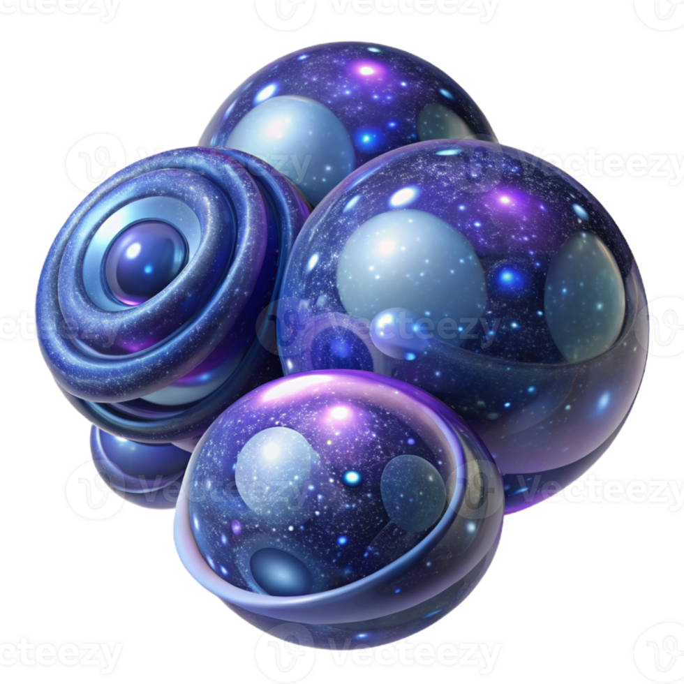 extraordinary contemporary Interlocking, translucent orbs of varying sizes, filled with swirling galaxies, lit from within detailed png