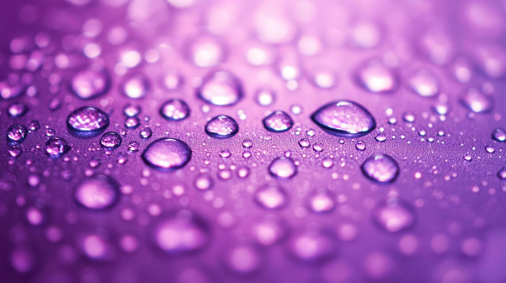 Purple surface is covered in water droplets, creating a visually interesting and textured surface, lit with soft, diffused light. photo