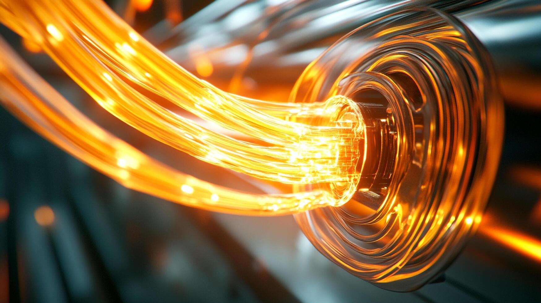 Illuminated fiber optic cables transmit data at the speed of light, showcasing advanced technology in sleek, futuristic design. photo