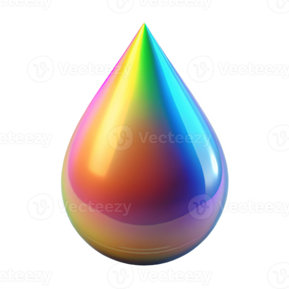 wonderful abstract A single, levitating teardrop of liquid crystal, refracting light into a spectrum of colors, under a single, focused light source high quality png