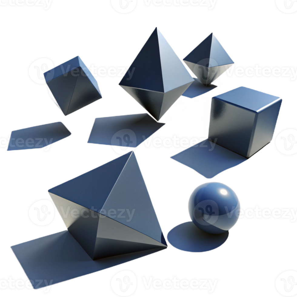 stunning vintage A field of floating, geometric solids, casting long, dramatic shadows, under a single, directional light source genuine png