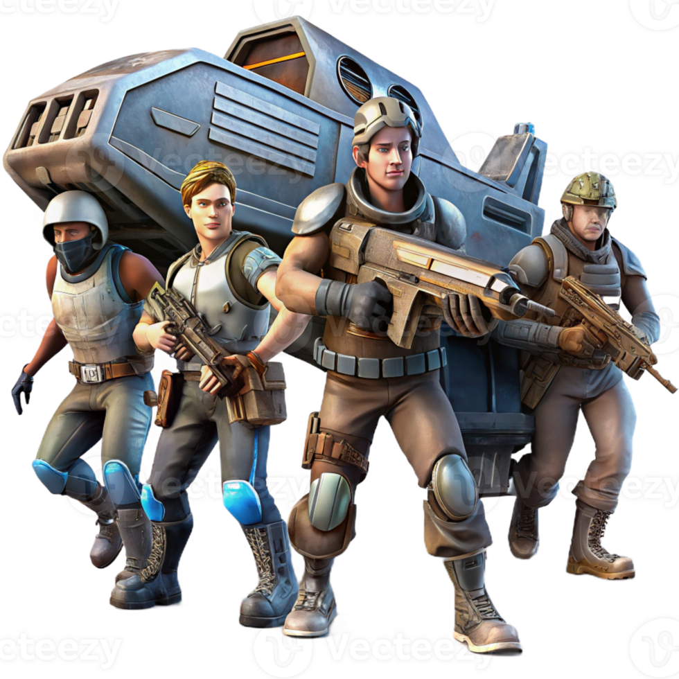 extraordinary traditional A group of space pirates, armed with laser pistols and wearing tattered clothing, boarding a derelict spaceship. Gritty, realistic style high quality png