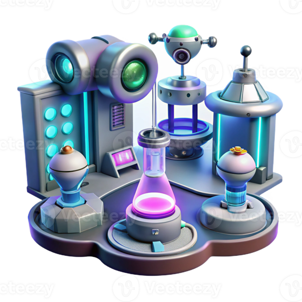 vibrant contemporary A futuristic laboratory, filled with glowing screens and complex machinery, where scientists study a strange, alien artifact. Clean, minimalist style original png