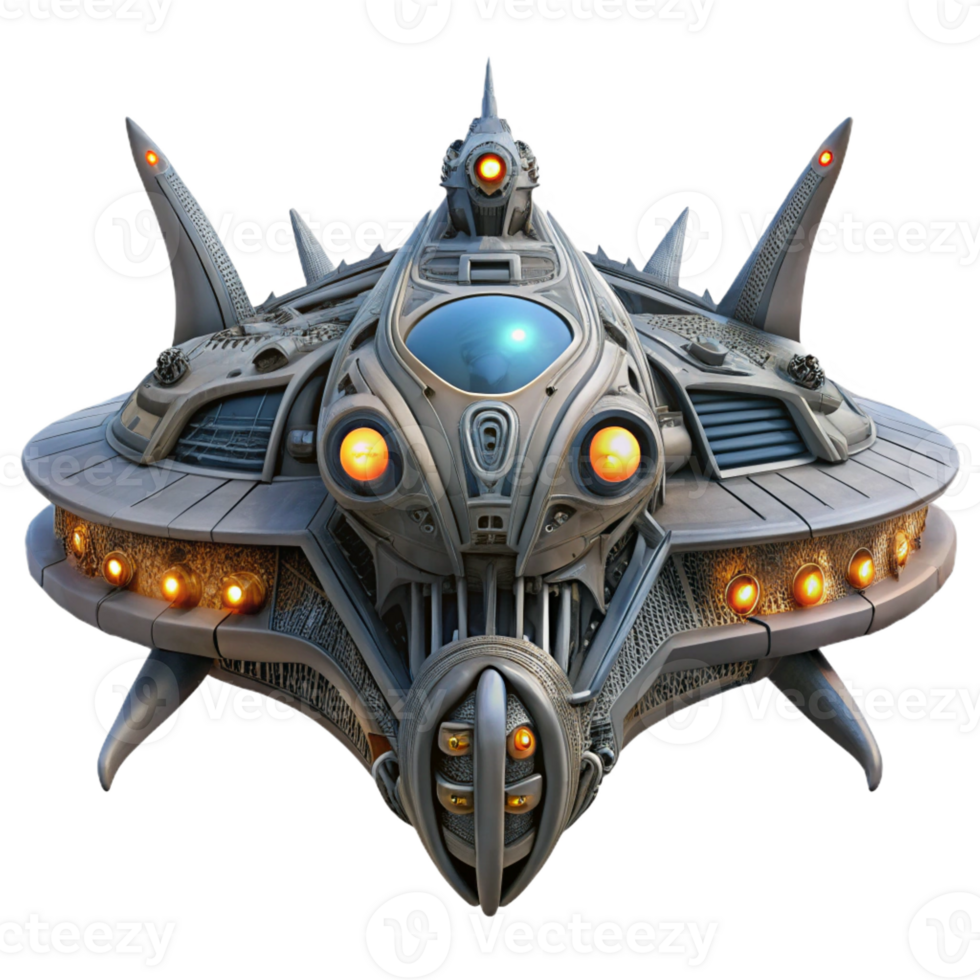 beautiful modern A massive, sentient spaceship, with glowing eyes and intricate, organic designs, traversing the cosmos. Surreal, biomechanical style high quality png