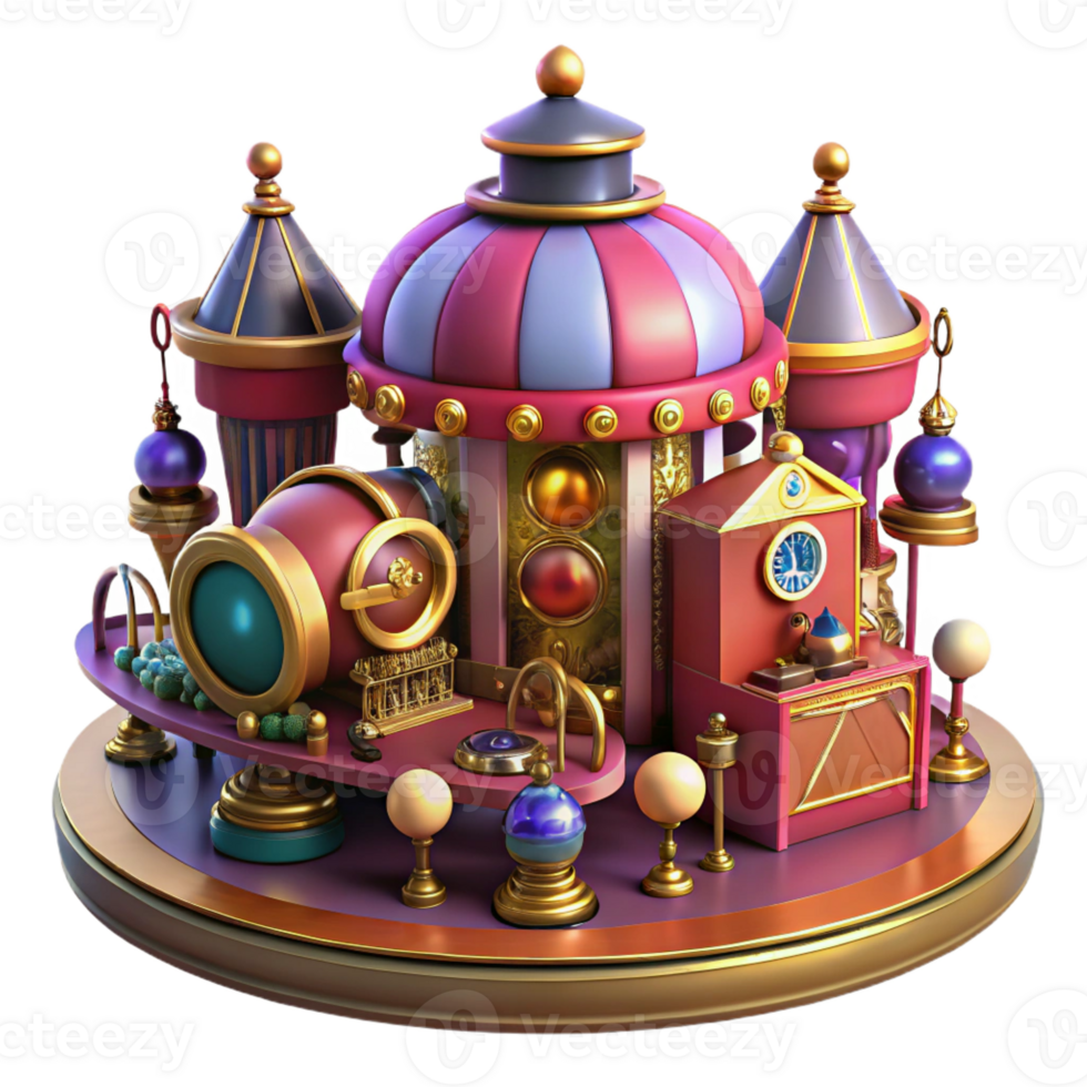 magnificent artistic A bustling steampunk marketplace, filled with bizarre contraptions and eccentric characters, vibrant colors, dynamic lighting, art deco style exclusive png