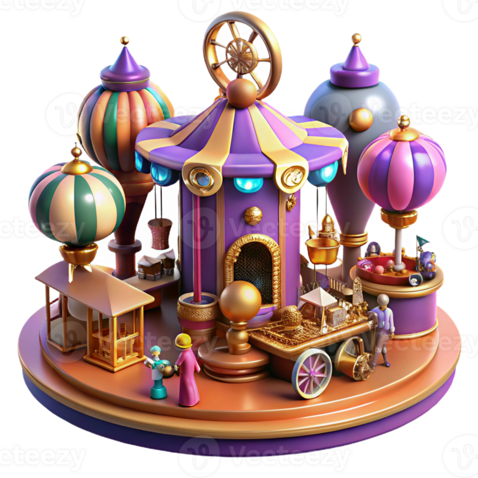 elegant contemporary A bustling steampunk marketplace, filled with bizarre contraptions and eccentric characters, vibrant colors, dynamic lighting, art deco style original png