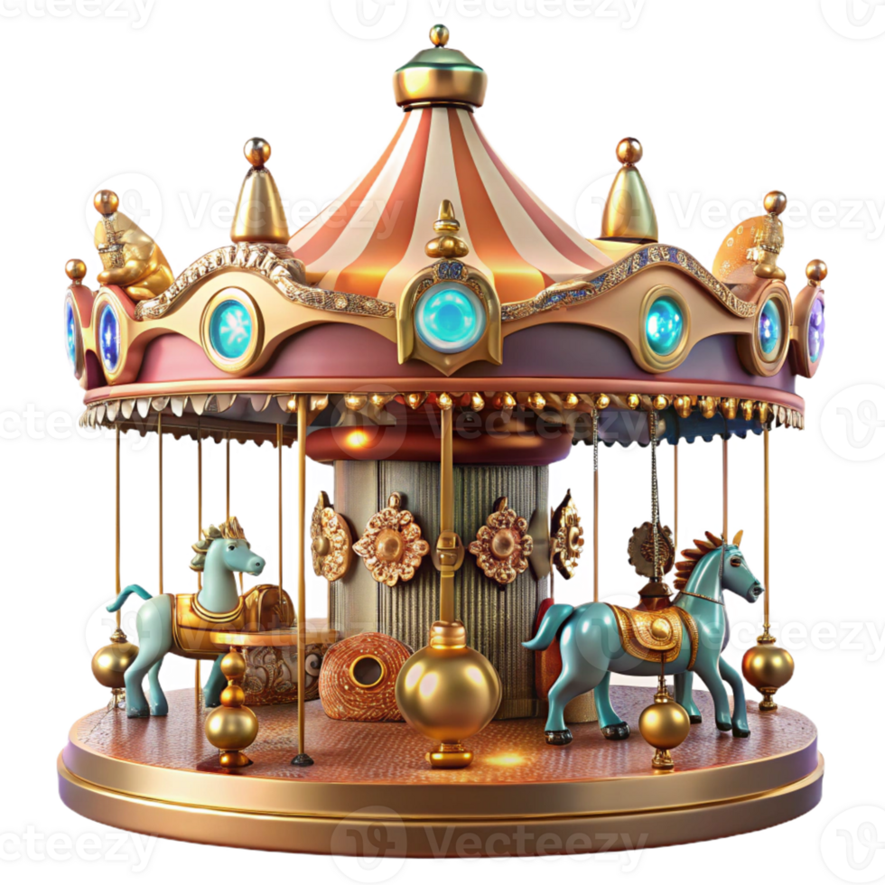 vibrant artistic A whimsical steampunk carousel, adorned with mechanical animals and intricate gears, colorful lighting, art nouveau style original png