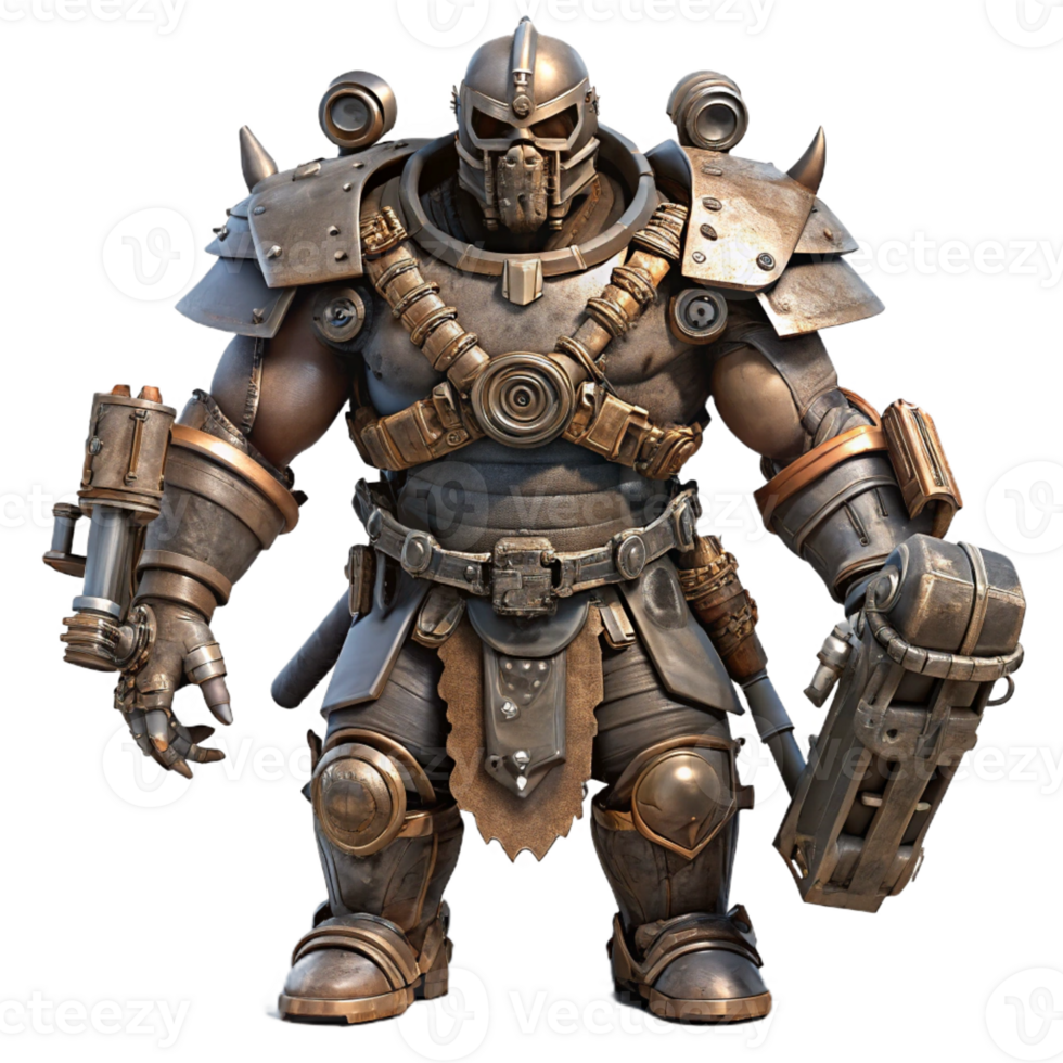beautiful contemporary A menacing steampunk war machine, heavily armored, bristling with weapons, dramatic lighting, dystopian setting original png