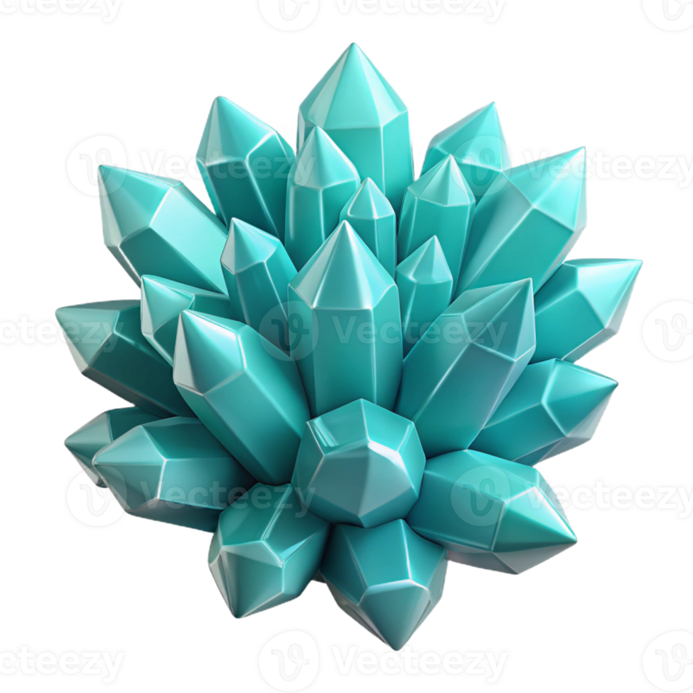 serene artistic A cluster of crystalline structures, radiating a soft, internal glow of turquoise, geometric abstract, low-poly style, high quality png