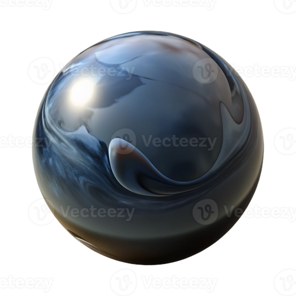 dramatic contemporary A single, perfect sphere of polished obsidian, reflecting a distorted image of its surroundings, dimly lit, hyperrealistic style, premium png
