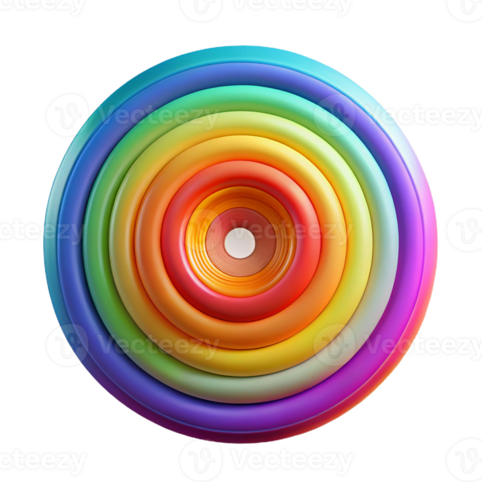 stunning abstract A series of concentric circles, radiating outwards in a spectrum of rainbow colors, illuminated by a bright, central light source, psychedelic art, authentic png