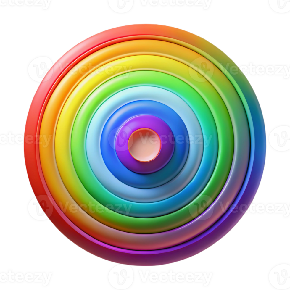 stunning abstract A series of concentric circles, radiating outwards in a spectrum of rainbow colors, illuminated by a bright, central light source, psychedelic art, professional png