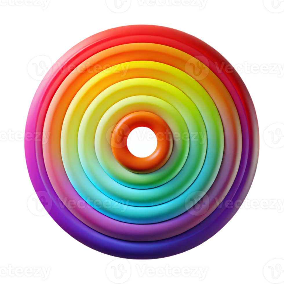 wonderful vintage A series of concentric circles, radiating outwards in a spectrum of rainbow colors, illuminated by a bright, central light source, psychedelic art, high resolution png