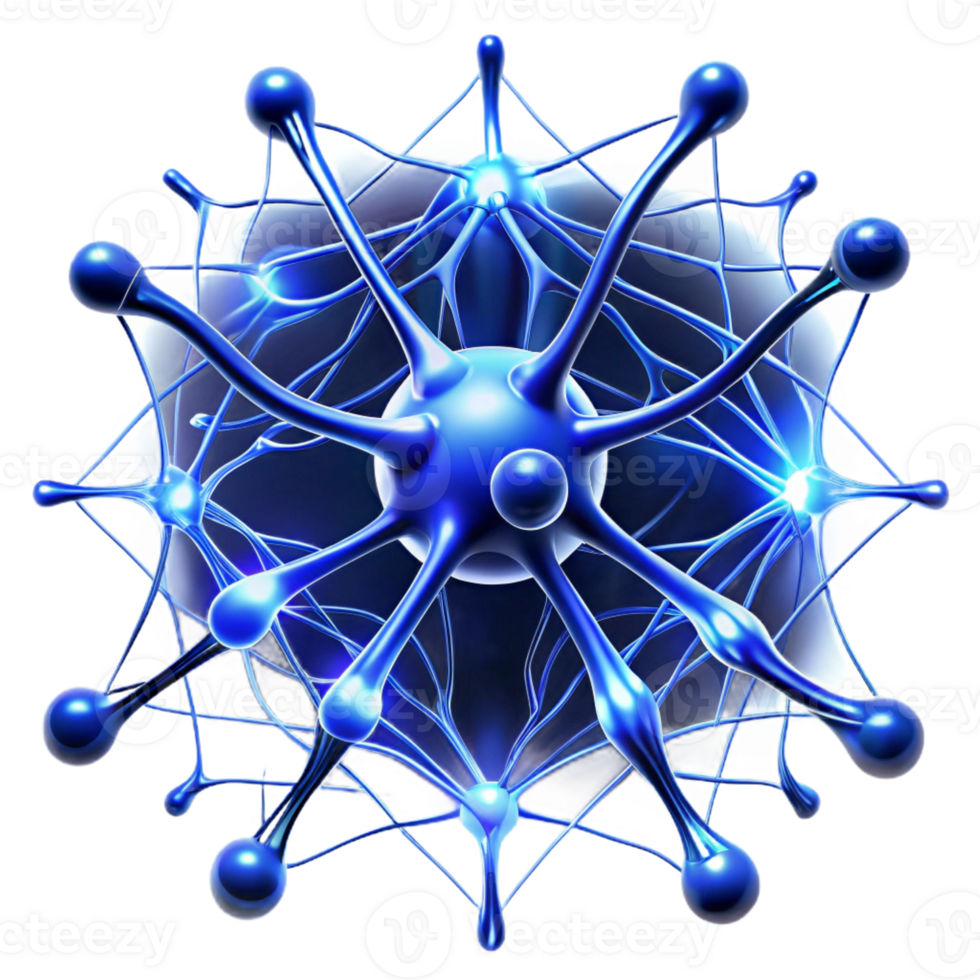 impressive contemporary A network of interconnected neurons, firing with electric blue energy, microscopic detail, cyberpunk aesthetic, premium png