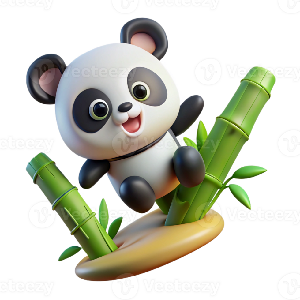 elegant artistic A playful panda cub tumbling down a bamboo-covered hillside, soft lighting, whimsical, cartoon style high quality png