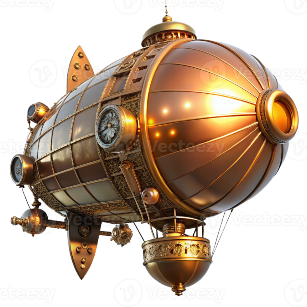 wonderful abstract A majestic steampunk airship, copper and brass, intricate clockwork gears visible, lit by a warm, setting sun, highly detailed, cinematic lighting high resolution png
