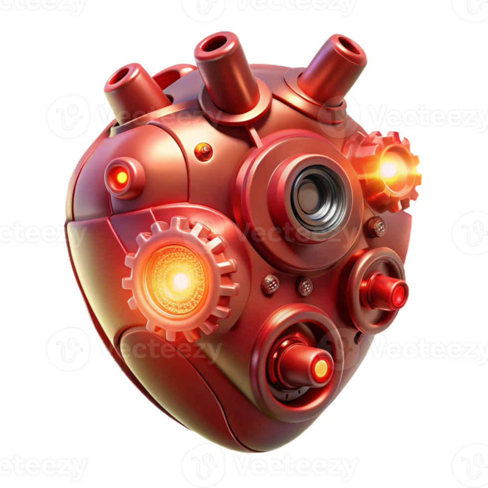beautiful rustic A mechanical heart, intricately crafted with gears, pipes, and glowing crystals, lit by a pulsing red light, bioluminescent style genuine png