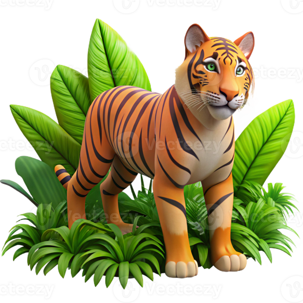vibrant abstract A powerful tiger stalking through a dense jungle, dappled sunlight, hyperrealistic style 4K png