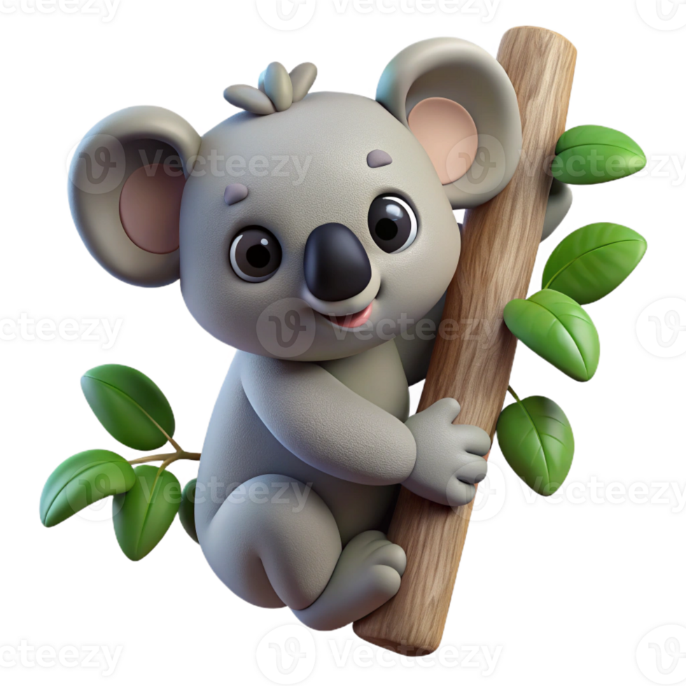 dramatic contemporary A cute koala clinging to a eucalyptus tree, soft fur, natural lighting, photorealistic style authentic png